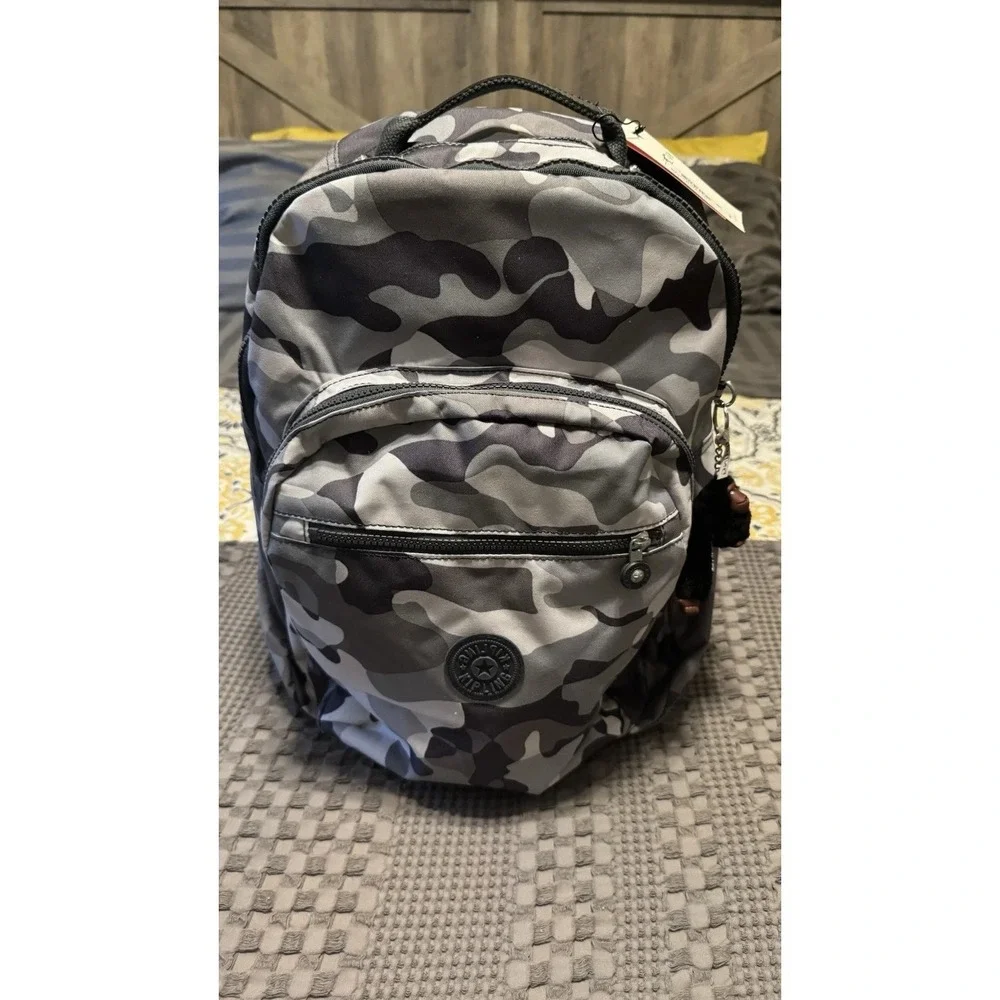 Kipling Seoul Laptop Backpack Grey Camo Tonal NWT! MSRP $134